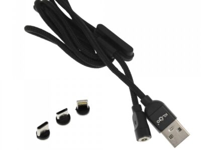 Καλώδιο φόρτισης και μεταφοράς δεδομένων USB σε μαγνητικά βύσματα Type C/Lightning/Micro USB 1m μαύρο S-690 KLGO