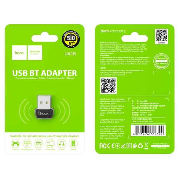 Hoco Adaptor OTG USB-A to Bluetooth - Hoco (UA18) - Black 6931474762399 έως 12 άτοκες Δόσεις