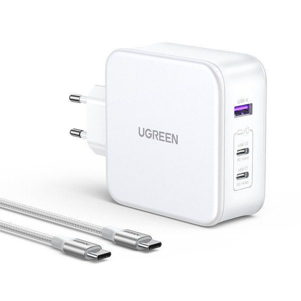 Fast Charger Nexode UGREEN 15339, GaN, 140W (White)+Καλώδιο USB-C – USB-C 1,5m – λευκό (White)