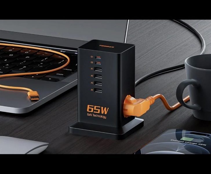 TESSAN 8 IN 1 GaN POWER STRIP 2xSCHUKO 4xUSB 2xTYPE-C 65W WITH CABLE 2M BLACK - TESSAN (TS-FS02DE00)